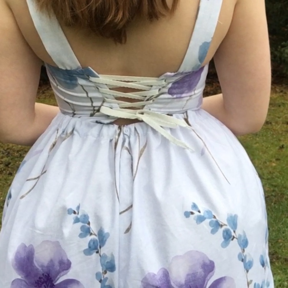 Two pieces dress corset top and long skirt white with florals (prom, wedding) - Picture 2 of 5